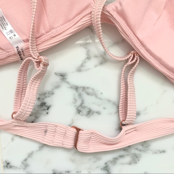 Ribbed Pink Triangle Swim Top - Picture 2 of 4